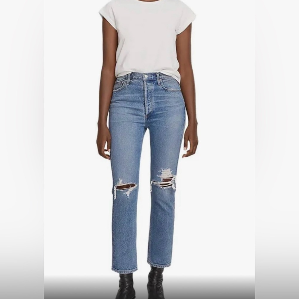 Agolde Los Angeles Riley  high rise cropped denim distressed jeans